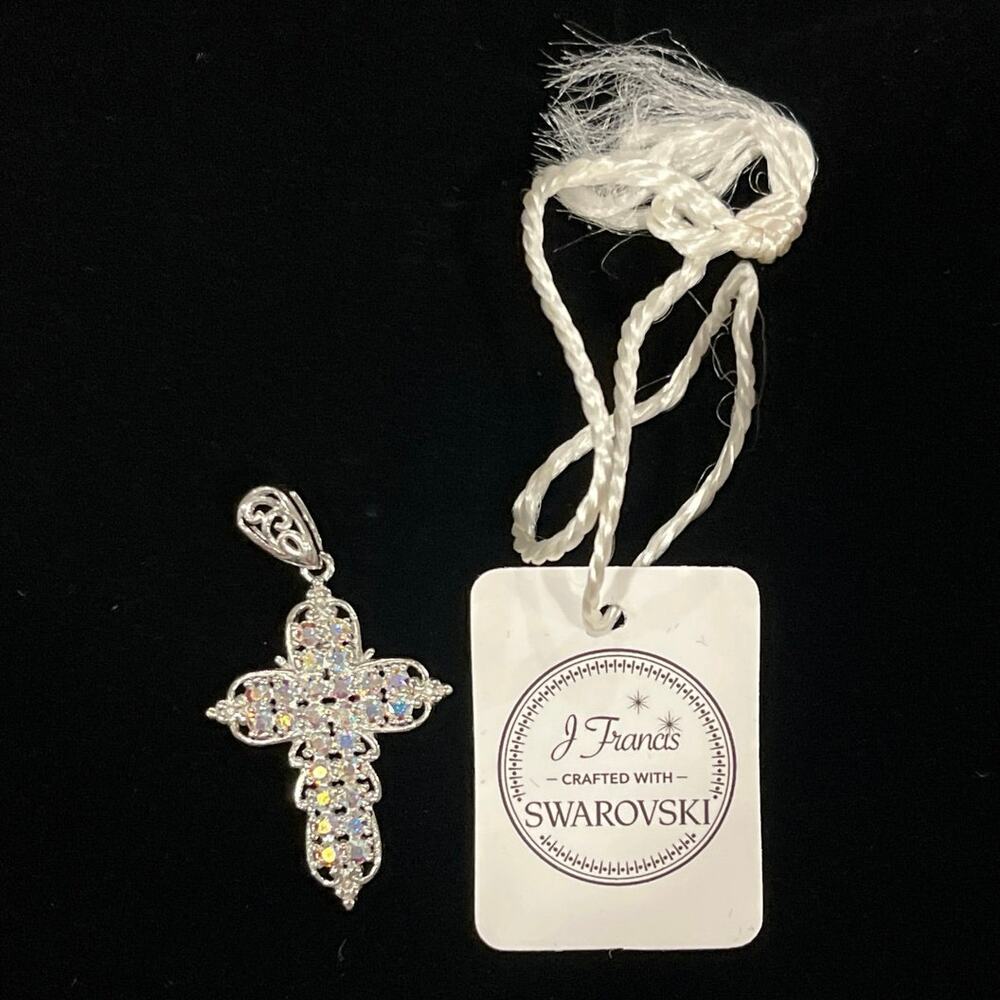 Sterling Silver Cross Religious Christian Pendant Crafted w/ Swarovski Crystals - Picture 3 of 4
